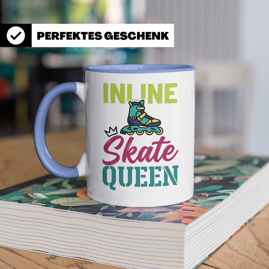Inline Skate Queen Tasse für Skaterin, lustiger Rollerblade  – Blau [farbe:blau]