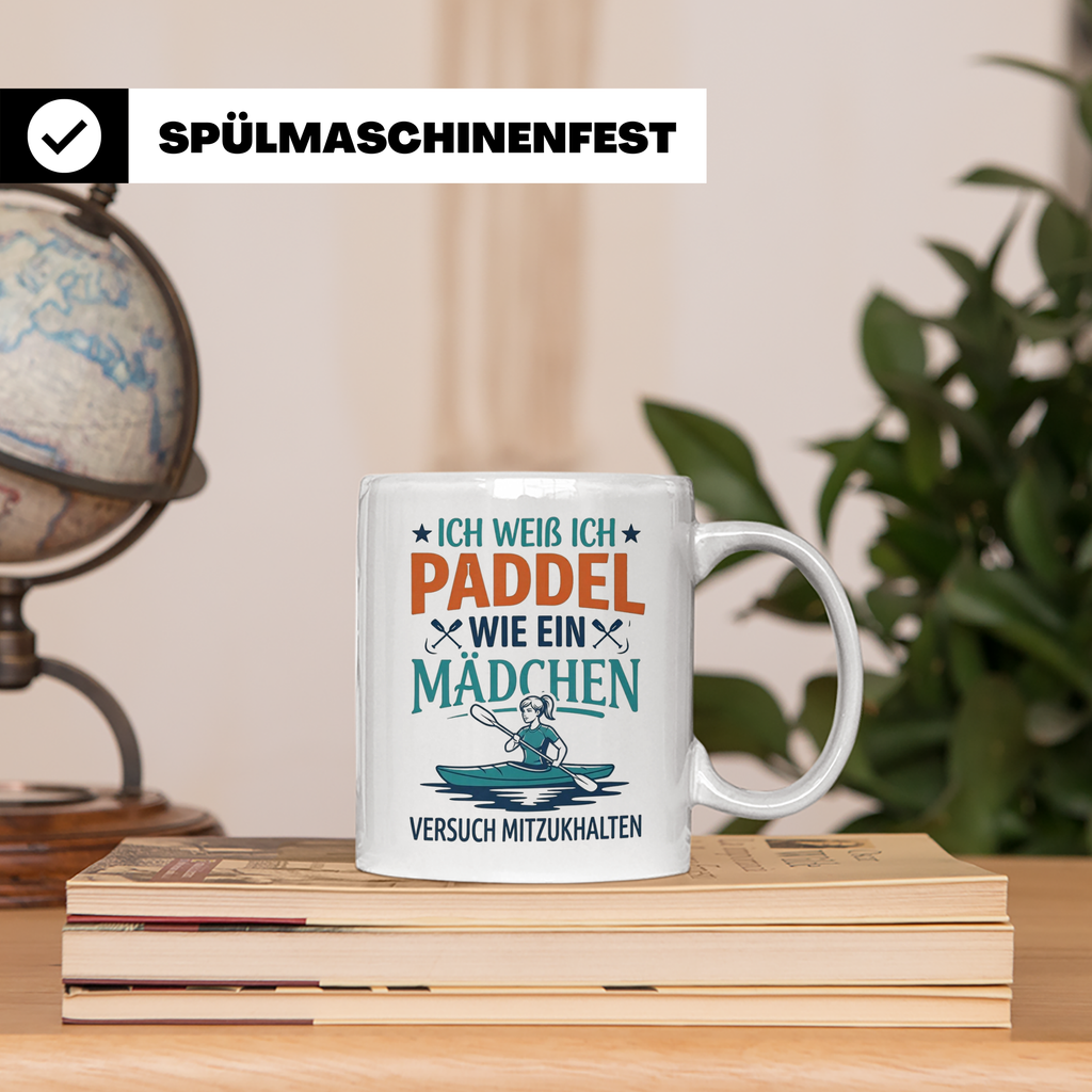 Paddel Tasse für Frauen Ich paddel wie ein Mädchen Lustiger  – Weiß [farbe:weiß]