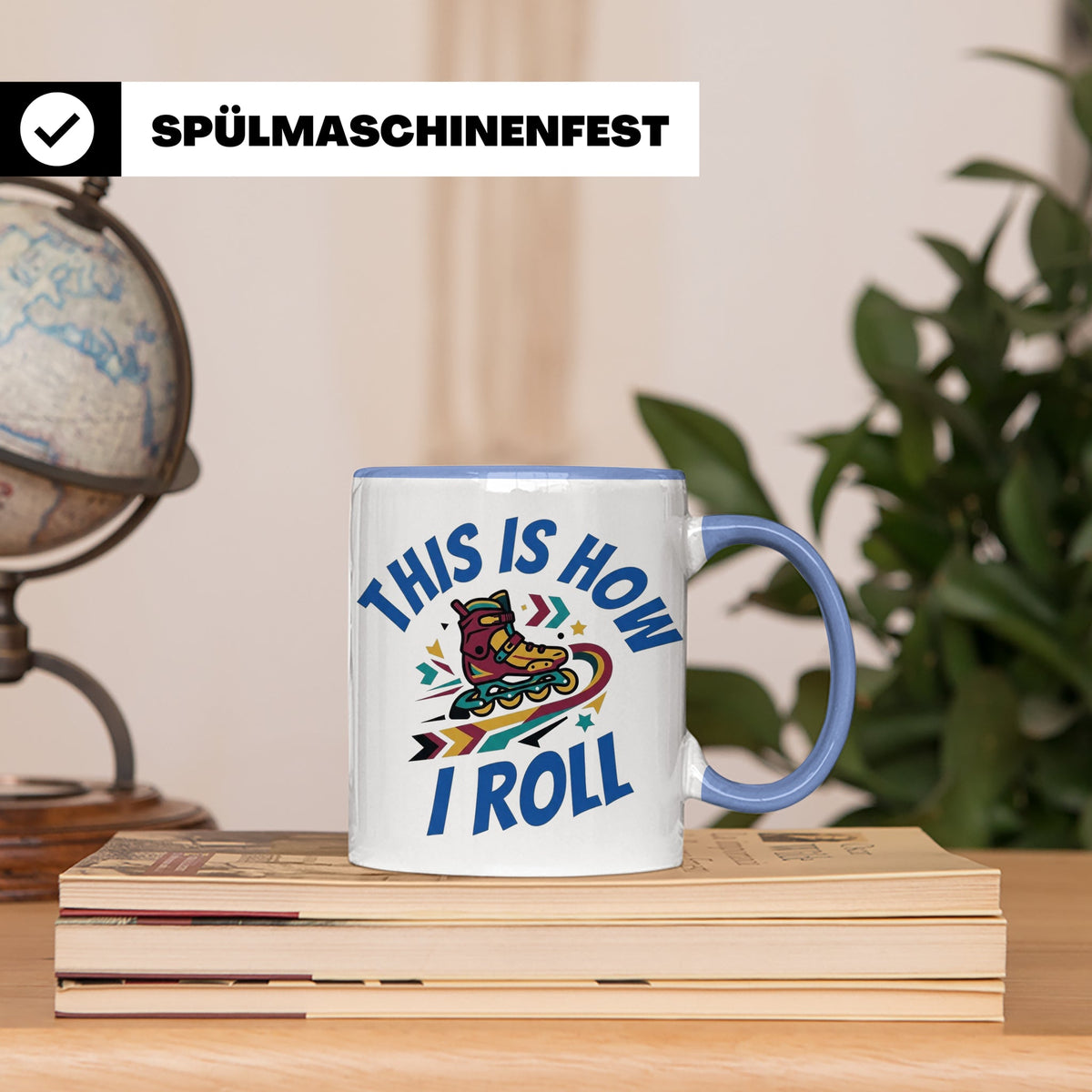 Inliner Tasse 'This Is How I Roll' Retro 90er Jahre Design,  – Blau [farbe:blau]