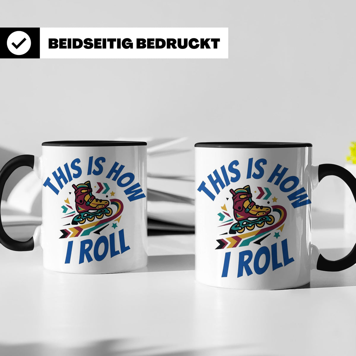 Inliner Tasse 'This Is How I Roll' Retro 90er Jahre Design,  – Schwarz [farbe:schwarz]