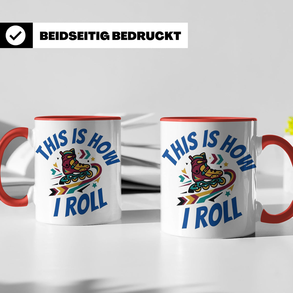 Inliner Tasse 'This Is How I Roll' Retro 90er Jahre Design,  – Rot [farbe:rot]