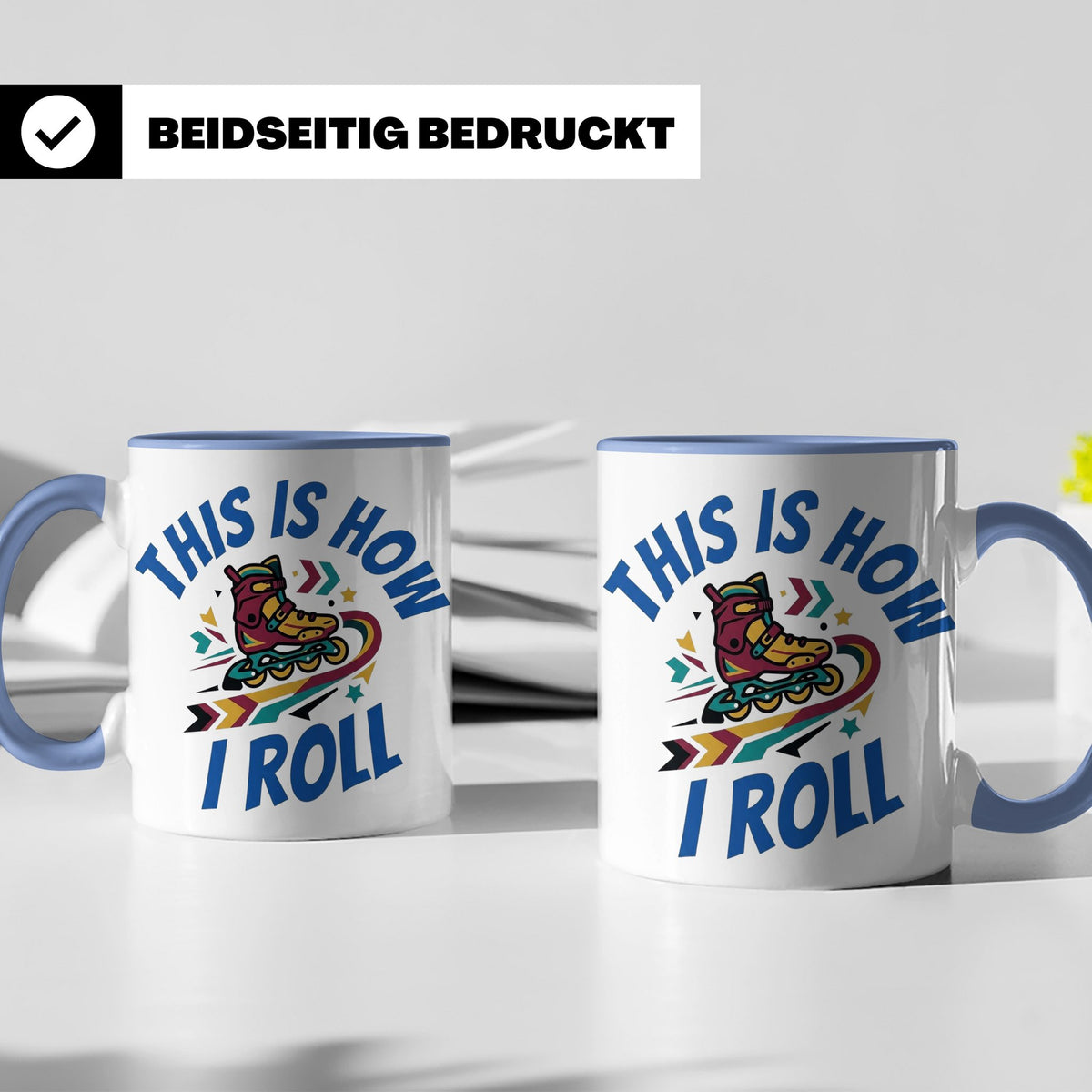 Inliner Tasse 'This Is How I Roll' Retro 90er Jahre Design,  – Blau [farbe:blau]