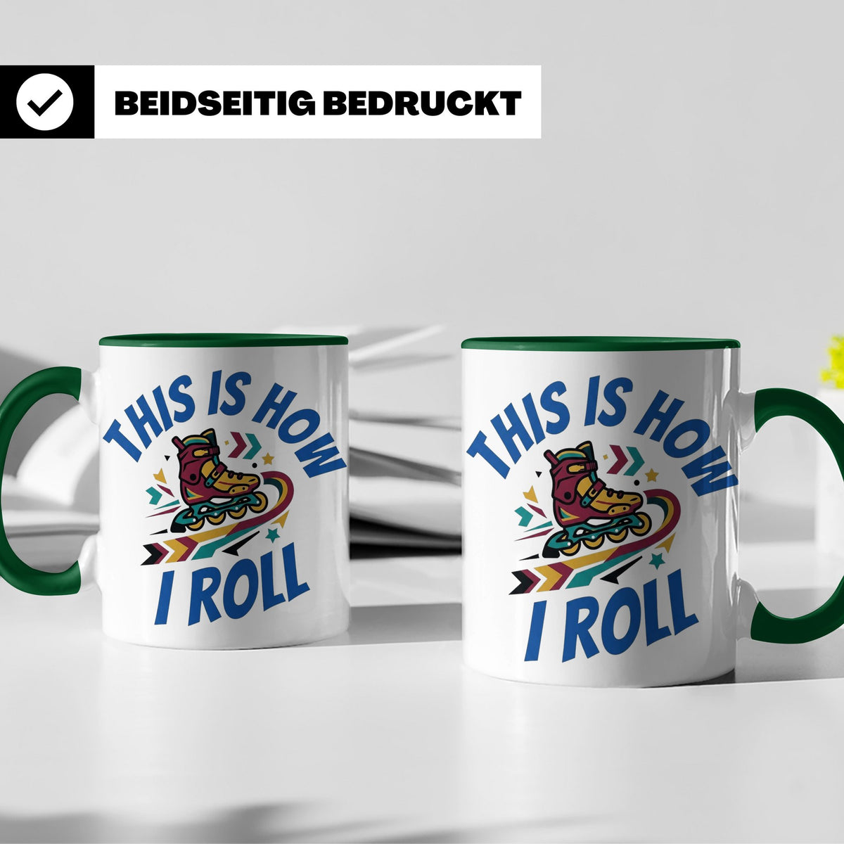 Inliner Tasse 'This Is How I Roll' Retro 90er Jahre Design,  – Grün [farbe:grün]