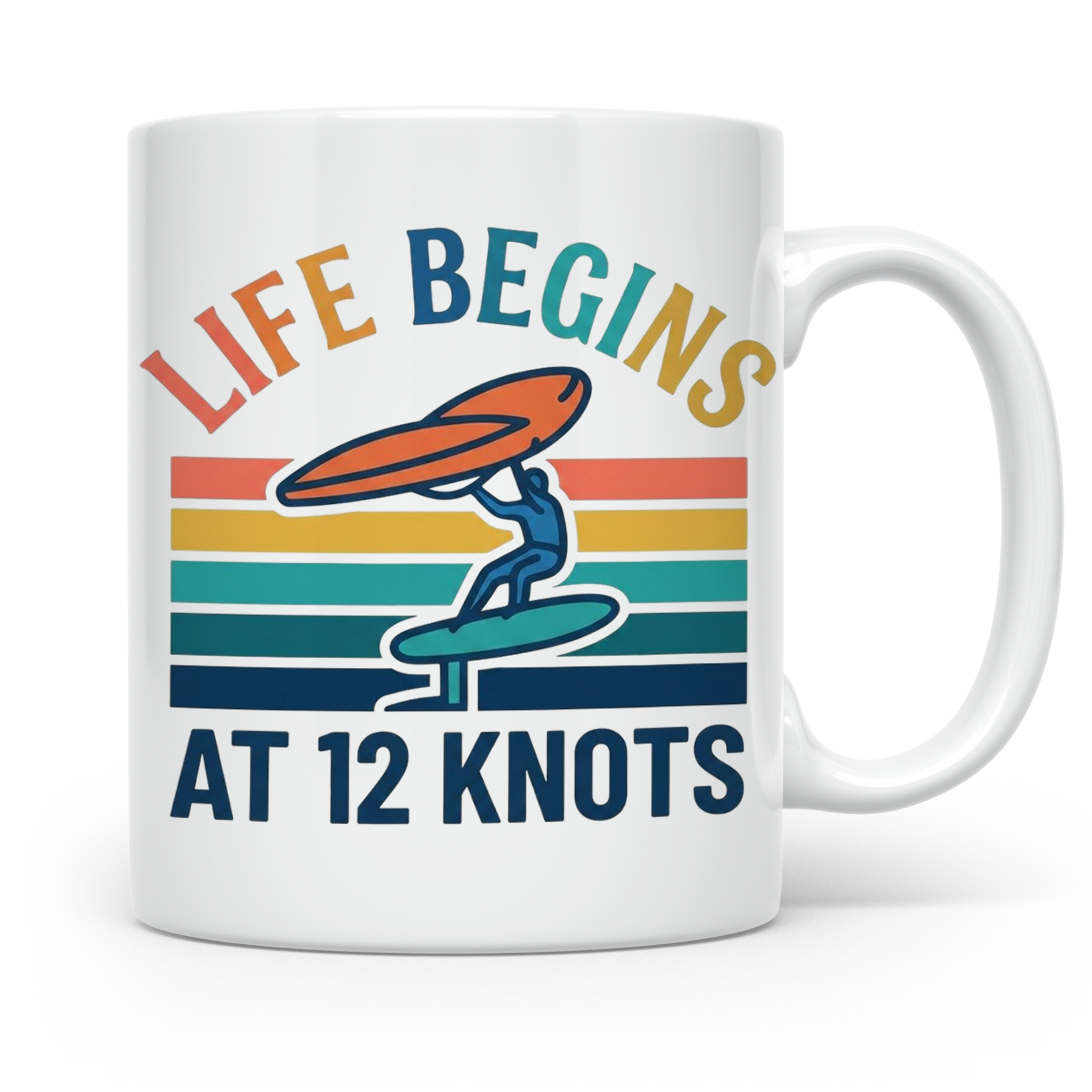 Wing Foil Tasse Life Begins At 12 Knots, Retro Wingsurfen De – Weiß [farbe:weiß]