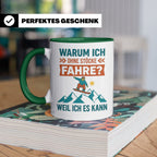 Snowboard Tasse mit Spruch "Warum ich ohne Stöcke fahre", lu – Grün [farbe:grün]