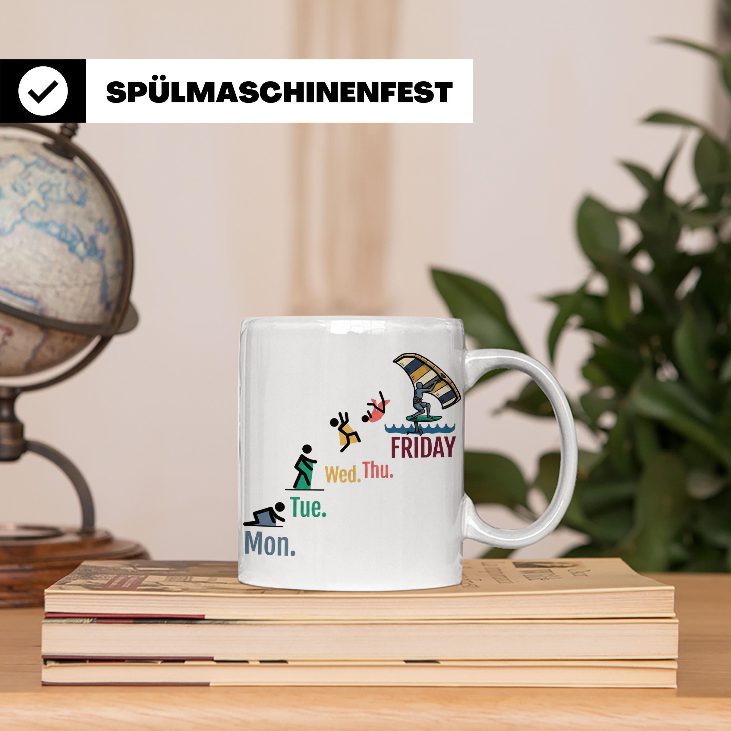Wingfoil Tasse Lustige Arbeitswoche bis Freitag, Wing Surfen – Weiß [farbe:weiß]