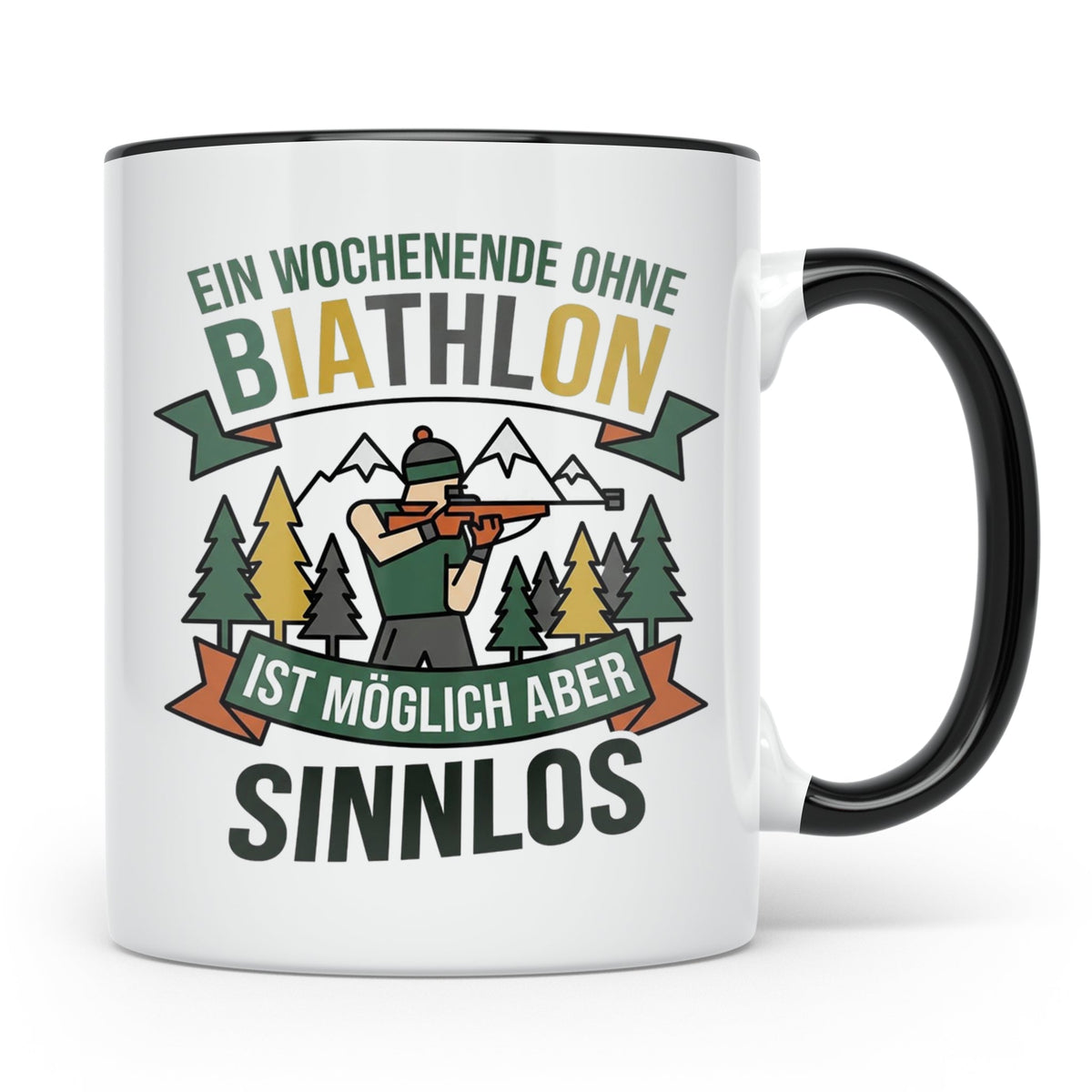 Biathlon Tasse mit Spruch Wochenende ohne Biathlon sinnlos | – Schwarz [farbe:schwarz]