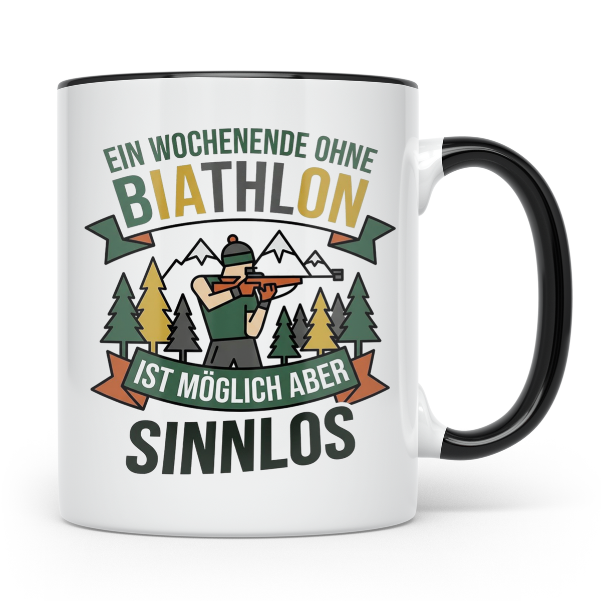 Biathlon Tasse mit Spruch Wochenende ohne Biathlon sinnlos | – Schwarz [farbe:schwarz]