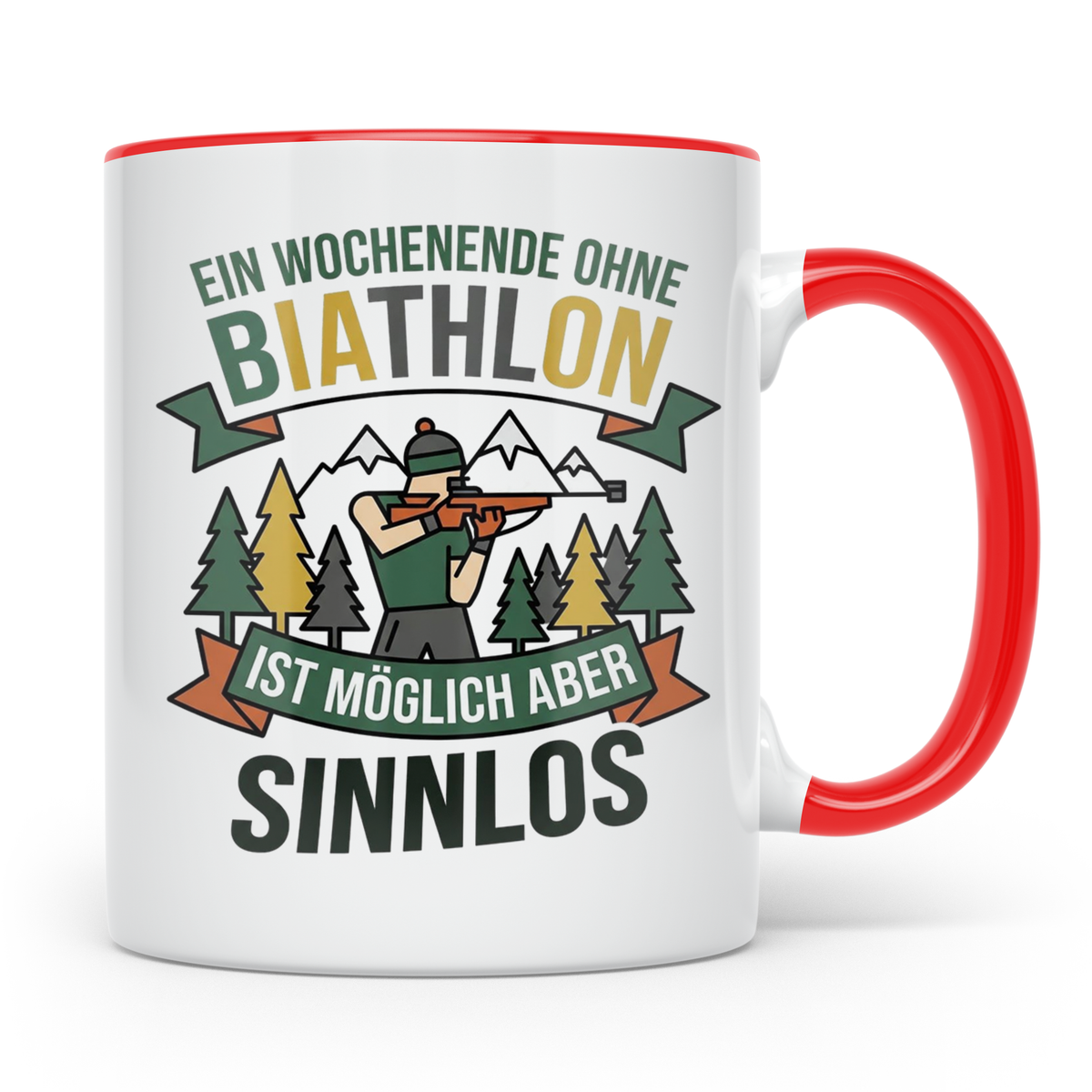 Biathlon Tasse mit Spruch Wochenende ohne Biathlon sinnlos | – Rot [farbe:rot]