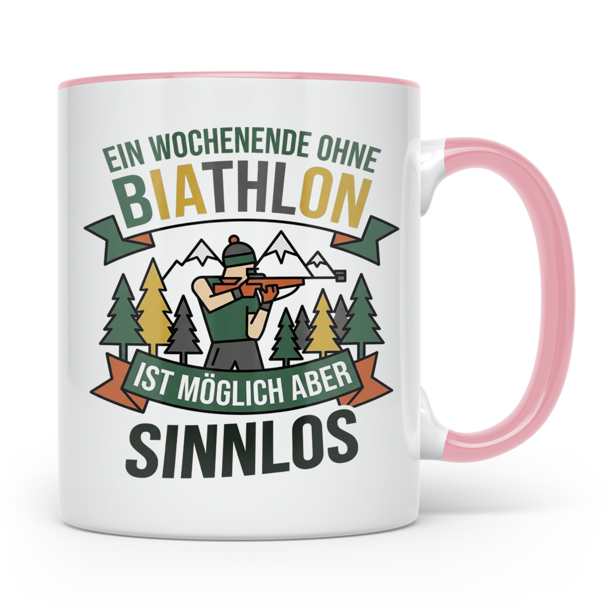 Biathlon Tasse mit Spruch Wochenende ohne Biathlon sinnlos | – Rosa [farbe:rosa]