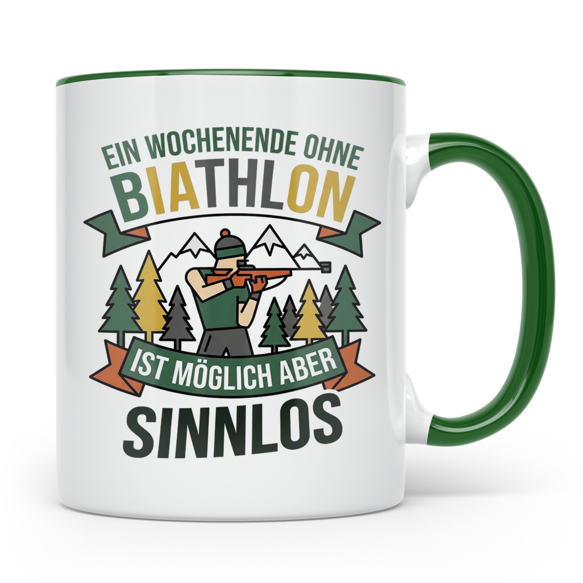 Biathlon Tasse mit Spruch Wochenende ohne Biathlon sinnlos | – Grün [farbe:grün]