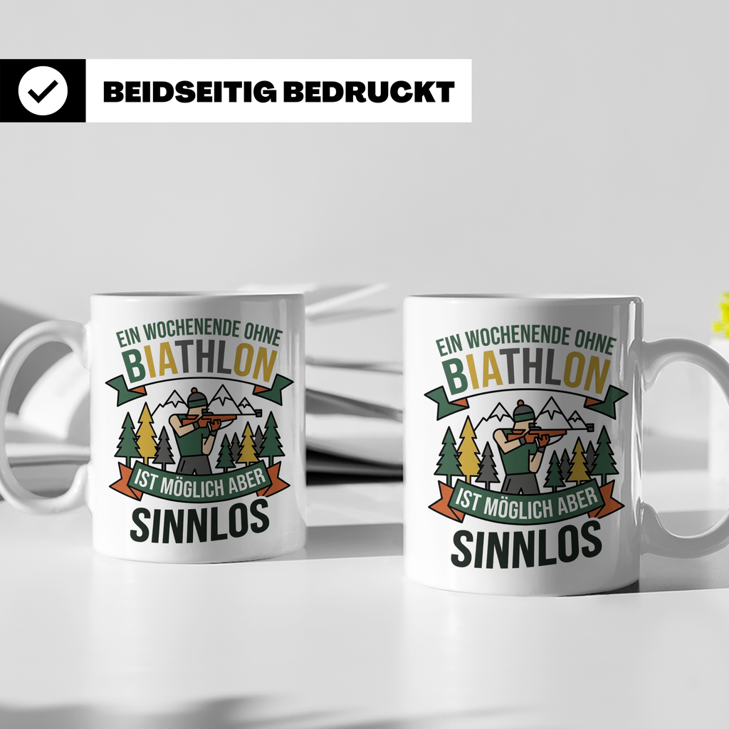 Biathlon Tasse mit Spruch Wochenende ohne Biathlon sinnlos | – Weiß [farbe:weiß]