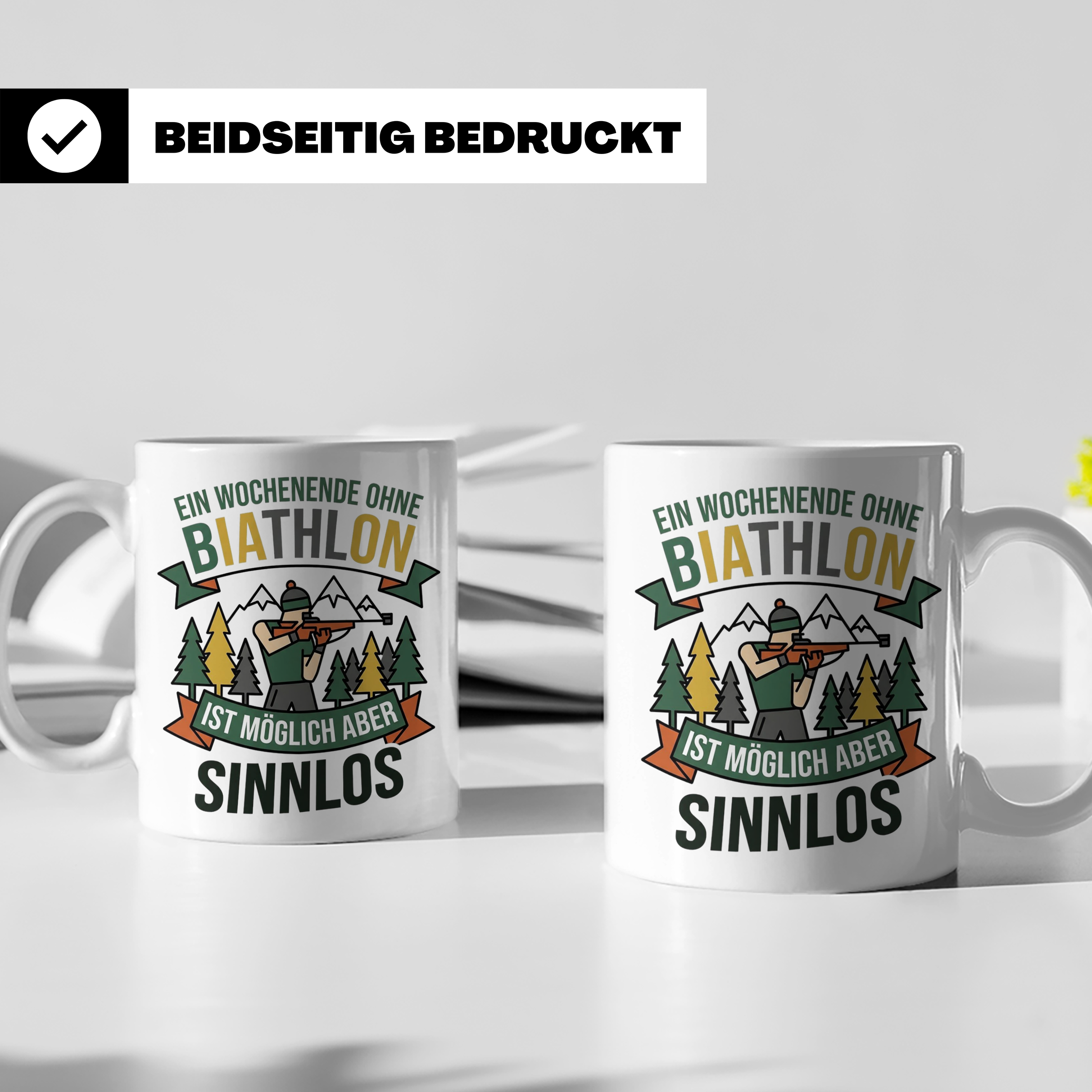 Biathlon Tasse mit Spruch Wochenende ohne Biathlon sinnlos | – Weiß [farbe:weiß]