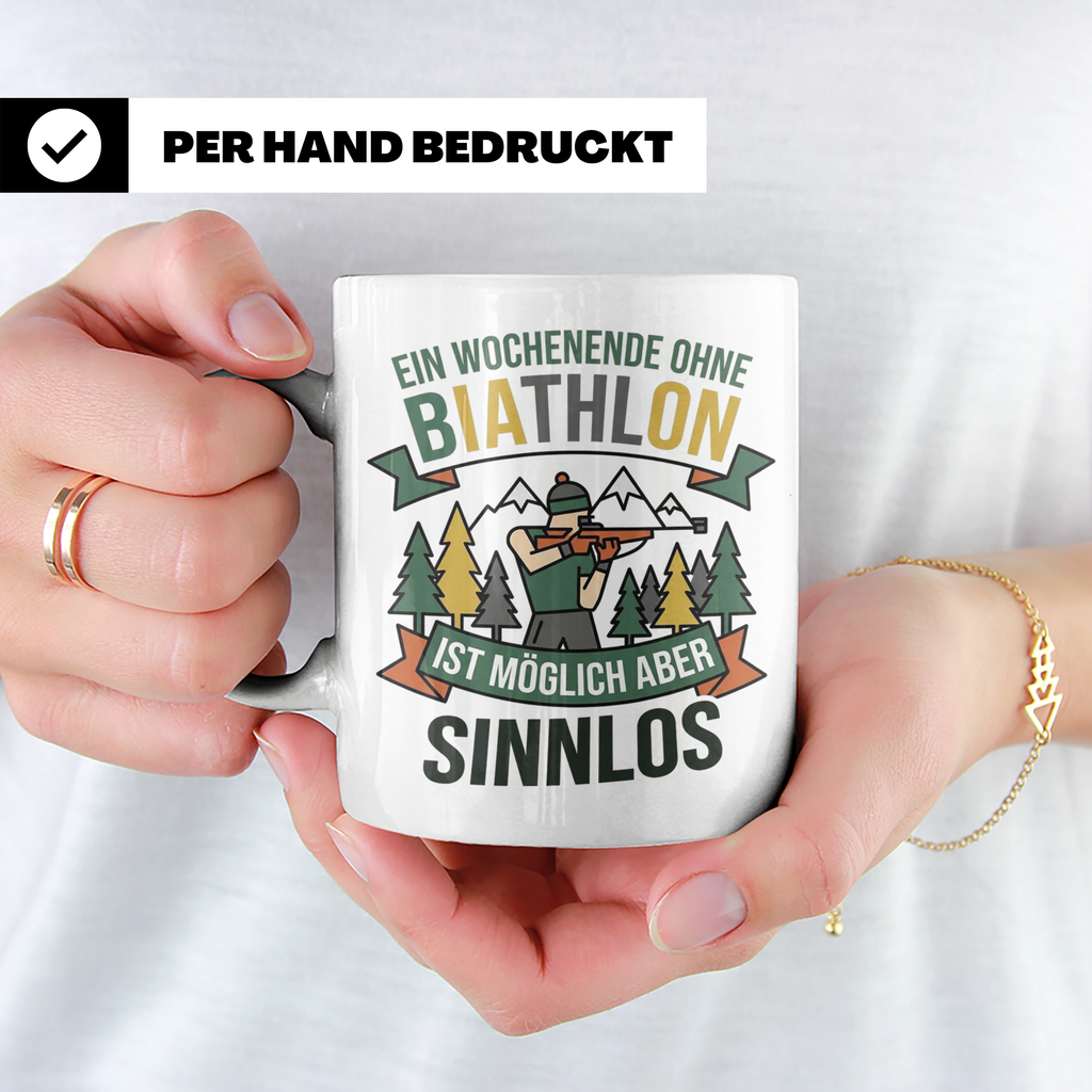Biathlon Tasse mit Spruch Wochenende ohne Biathlon sinnlos | – Weiß [farbe:weiß]