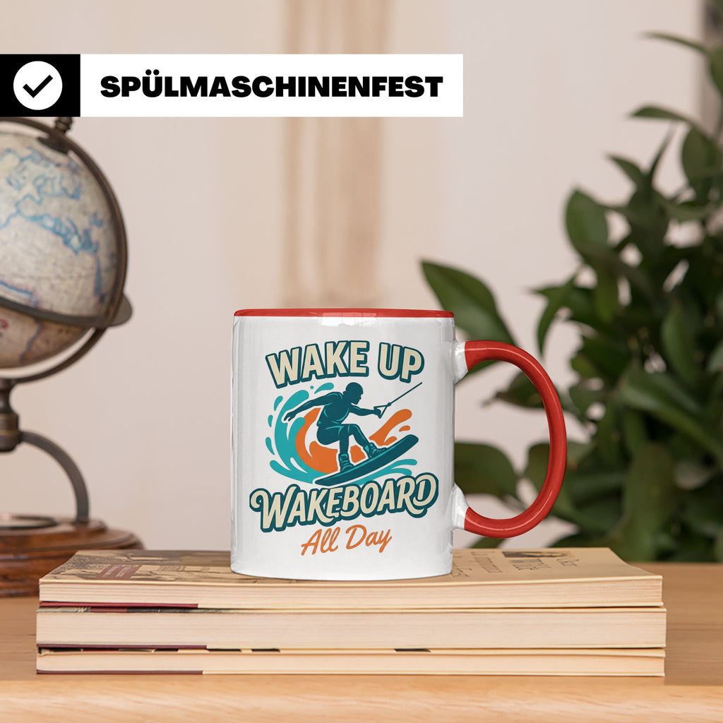 Wakeboard Tasse Wake Up Wakeboard All Day Spruch, Geschenk f – Rot [farbe:rot]