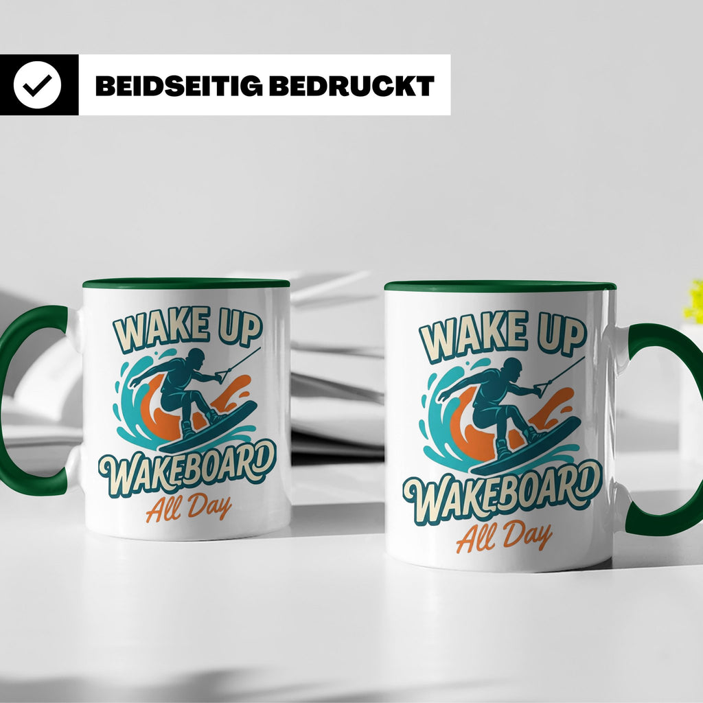 Wakeboard Tasse Wake Up Wakeboard All Day Spruch, Geschenk f – Grün [farbe:grün]