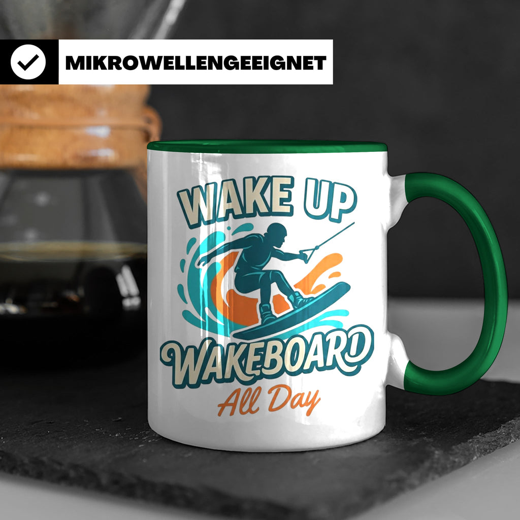 Wakeboard Tasse Wake Up Wakeboard All Day Spruch, Geschenk f – Grün [farbe:grün]