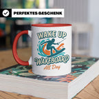 Wakeboard Tasse Wake Up Wakeboard All Day Spruch, Geschenk f – Rot [farbe:rot]