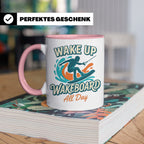 Wakeboard Tasse Wake Up Wakeboard All Day Spruch, Geschenk f – Rosa [farbe:rosa]