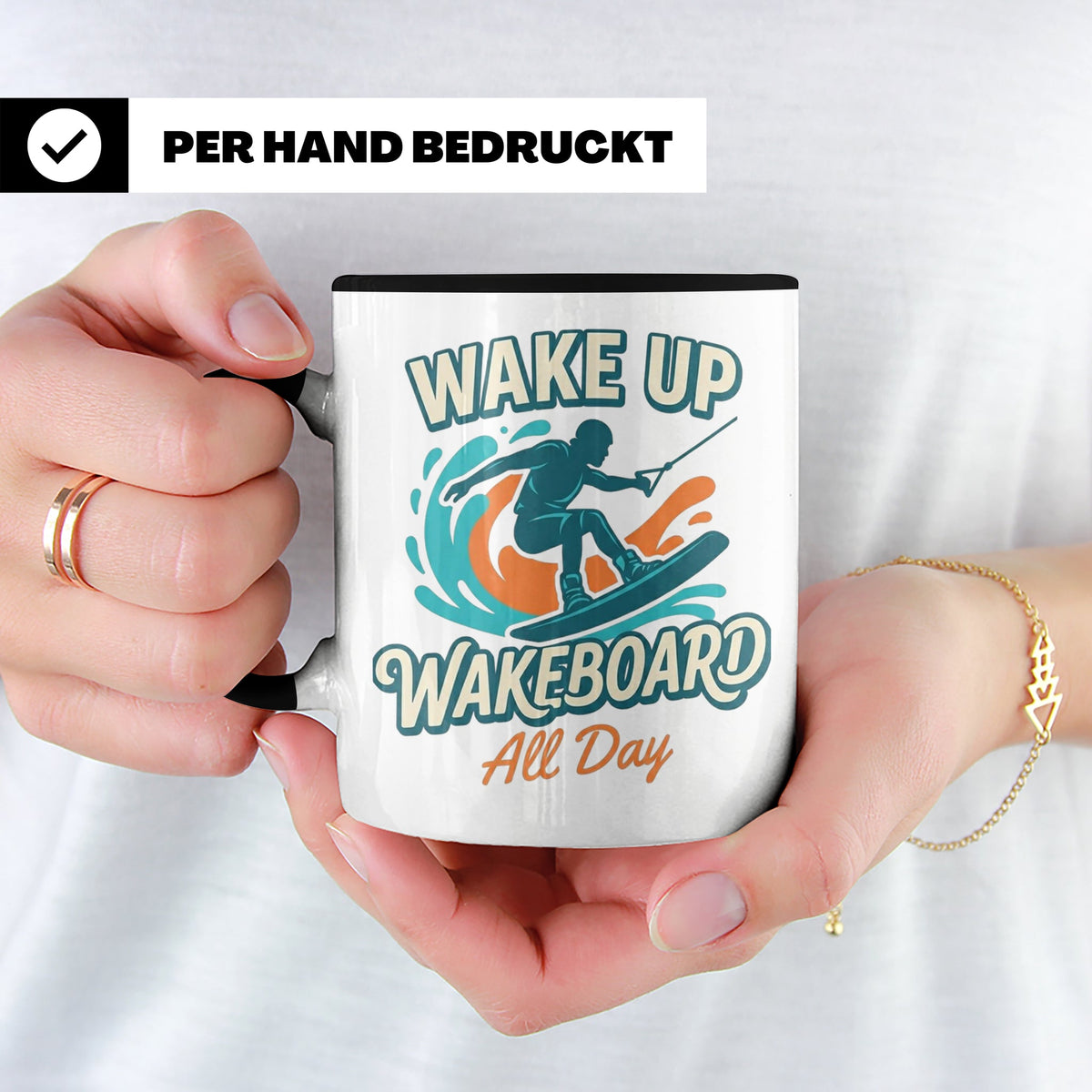 Wakeboard Tasse Wake Up Wakeboard All Day Spruch, Geschenk f – Schwarz [farbe:schwarz]