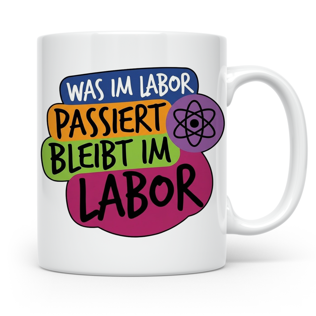 Labor Tasse mit Spruch Was im Labor passiert bleibt im Labor – Weiß [farbe:weiß]