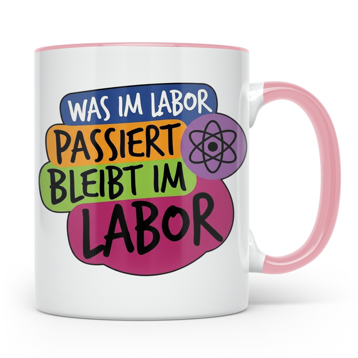 Labor Tasse mit Spruch Was im Labor passiert bleibt im Labor – Rosa [farbe:rosa]