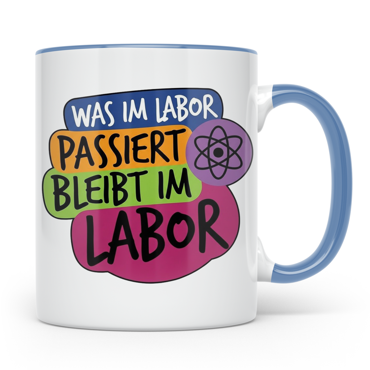 Labor Tasse mit Spruch Was im Labor passiert bleibt im Labor – Blau [farbe:blau]