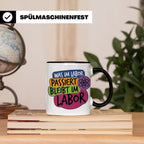 Labor Tasse mit Spruch Was im Labor passiert bleibt im Labor – Schwarz [farbe:schwarz]