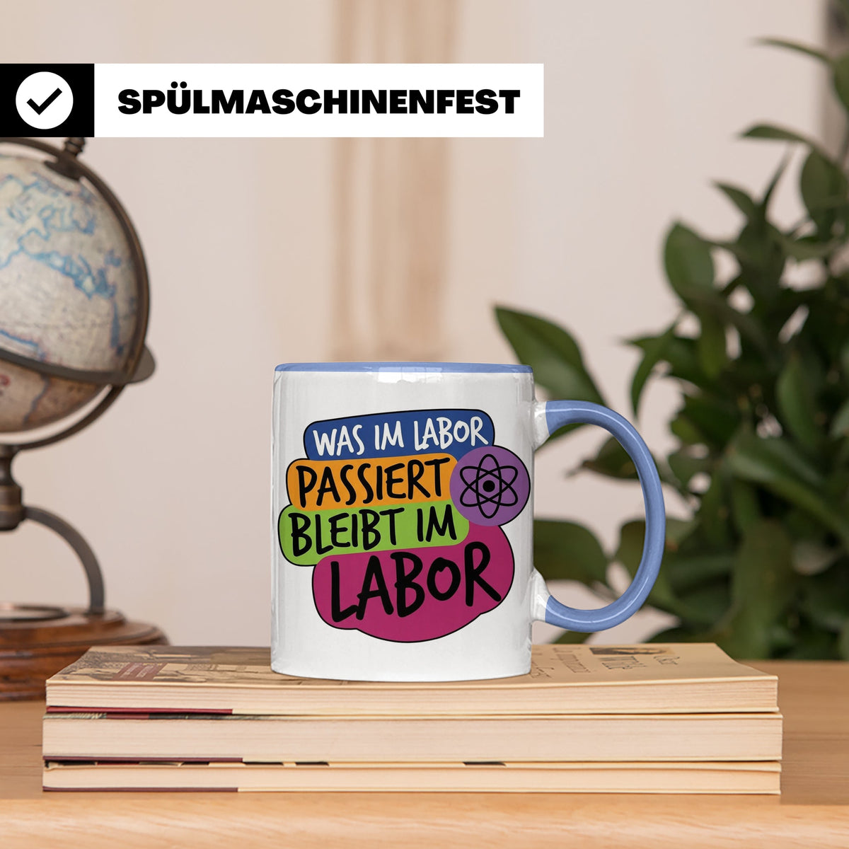 Labor Tasse mit Spruch Was im Labor passiert bleibt im Labor – Blau [farbe:blau]