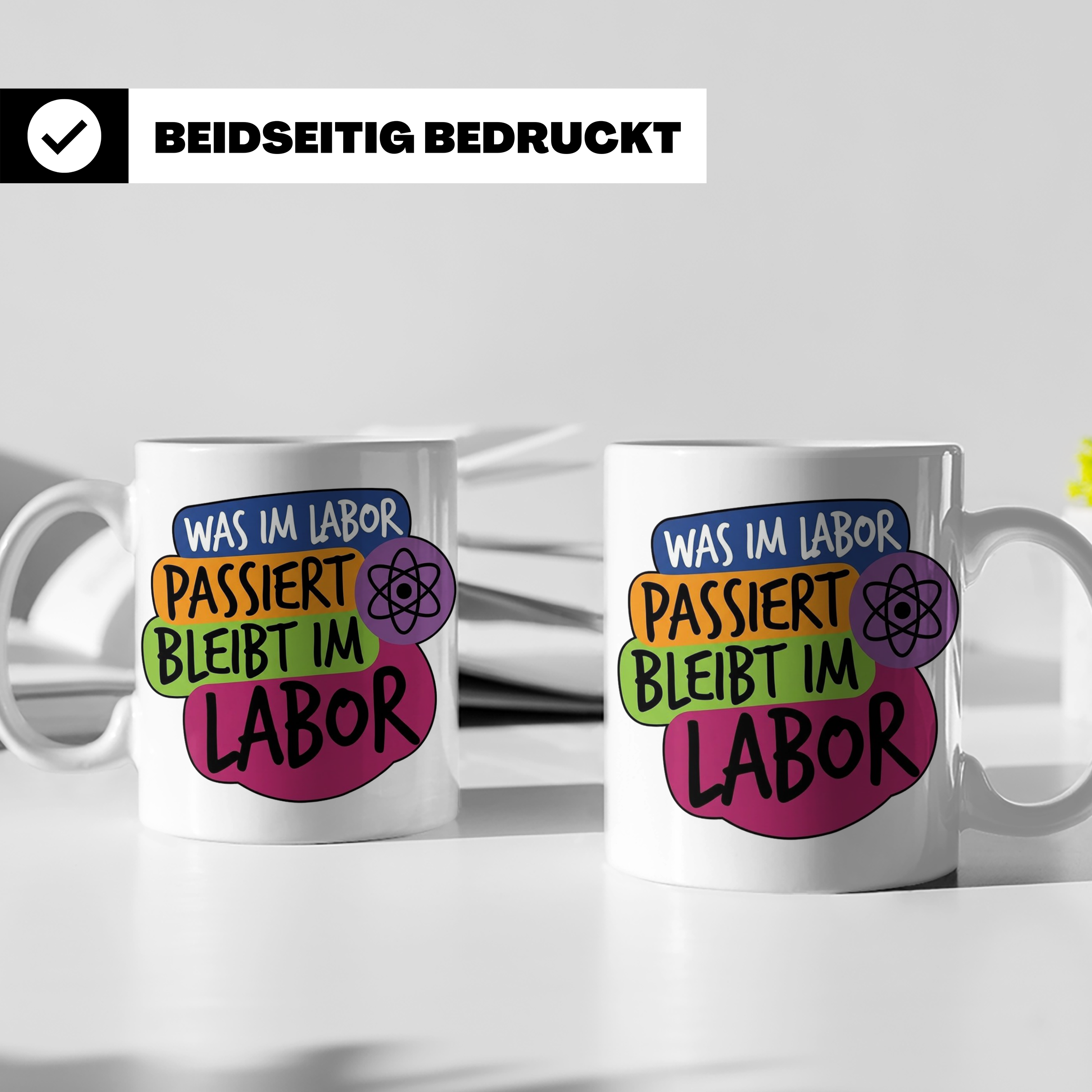 Labor Tasse mit Spruch Was im Labor passiert bleibt im Labor – Weiß [farbe:weiß]