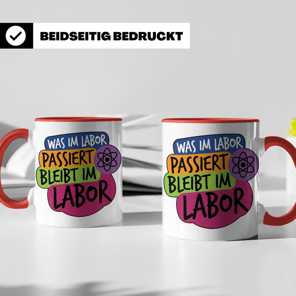 Labor Tasse mit Spruch Was im Labor passiert bleibt im Labor – Rot [farbe:rot]