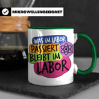 Labor Tasse mit Spruch Was im Labor passiert bleibt im Labor – Grün [farbe:grün]