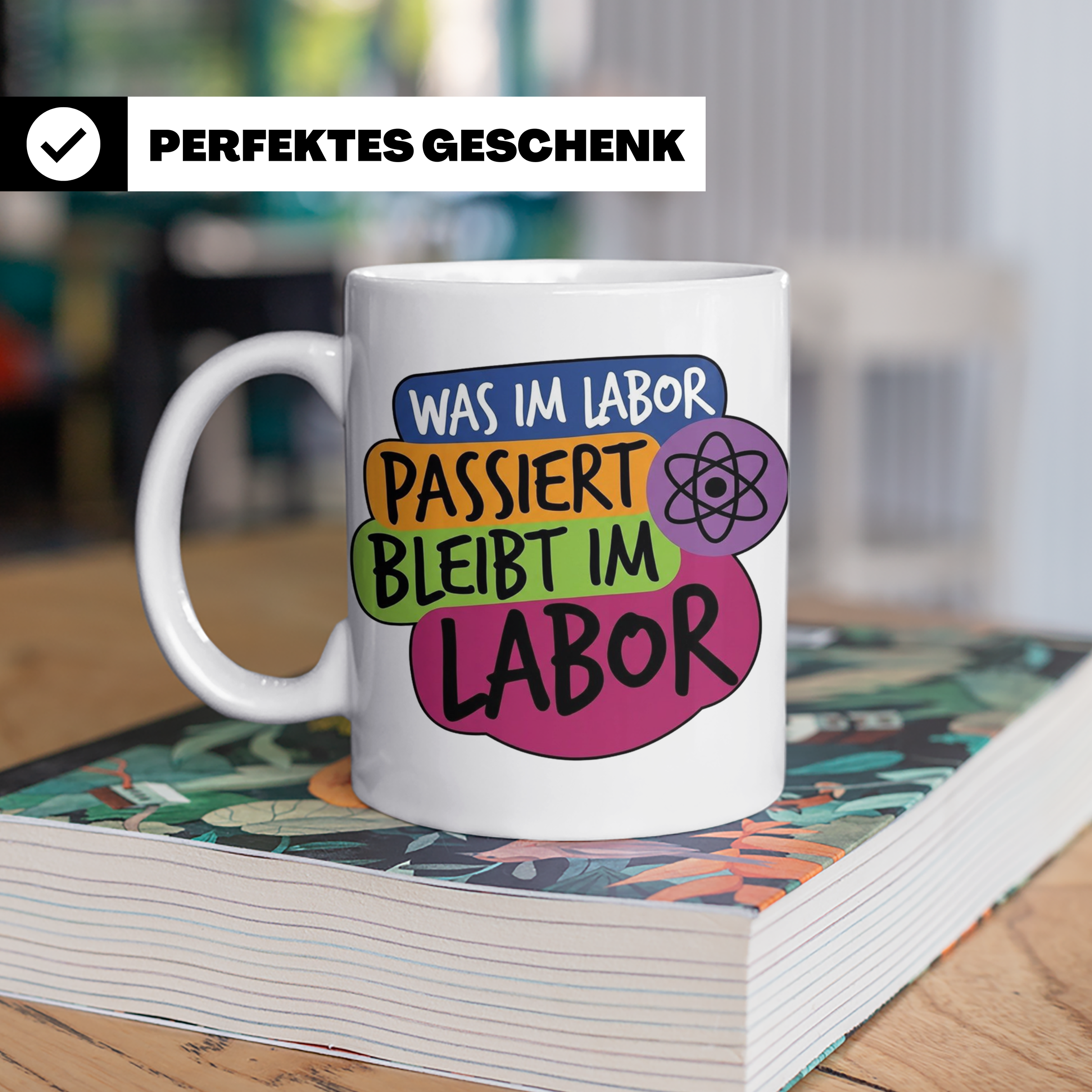 Labor Tasse mit Spruch Was im Labor passiert bleibt im Labor – Weiß [farbe:weiß]