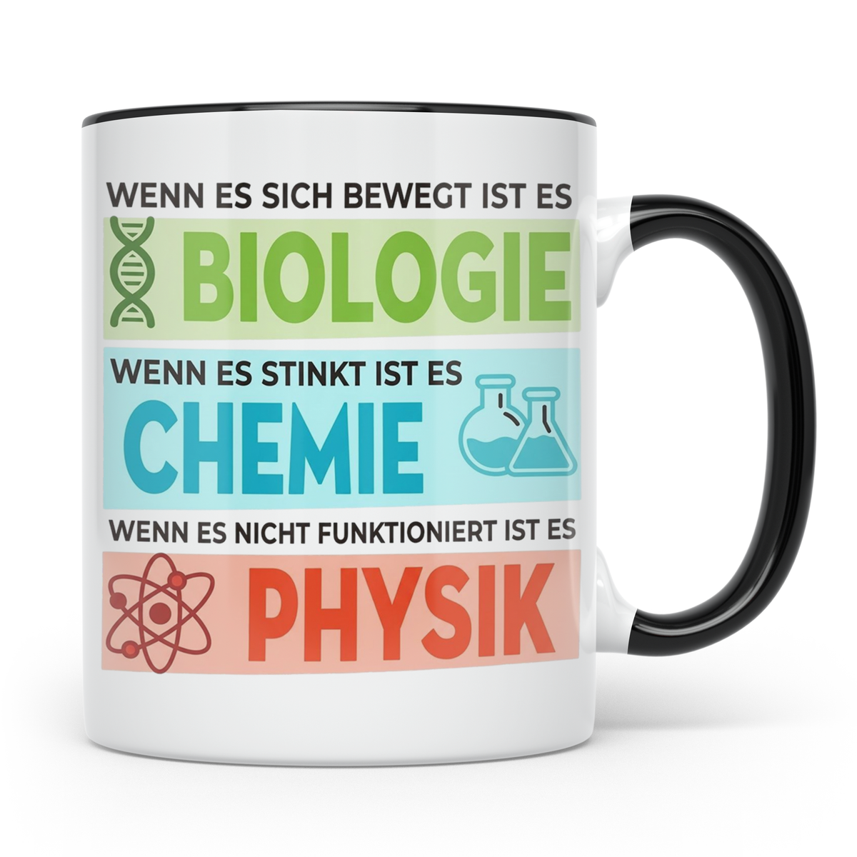 Naturwissenschaften Tasse mit Spruch Biologie, Chemie, Physi – Schwarz [farbe:schwarz]