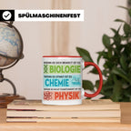 Naturwissenschaften Tasse mit Spruch Biologie, Chemie, Physi – Rot [farbe:rot]