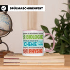 Naturwissenschaften Tasse mit Spruch Biologie, Chemie, Physi – Rosa [farbe:rosa]