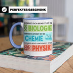 Naturwissenschaften Tasse mit Spruch Biologie, Chemie, Physi – Blau [farbe:blau]