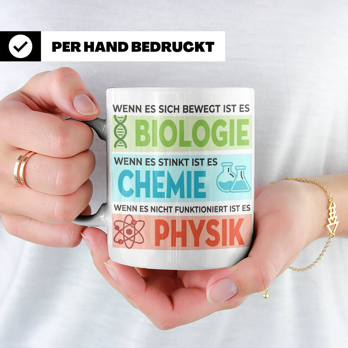 Naturwissenschaften Tasse mit Spruch Biologie, Chemie, Physi – Weiß [farbe:weiß]