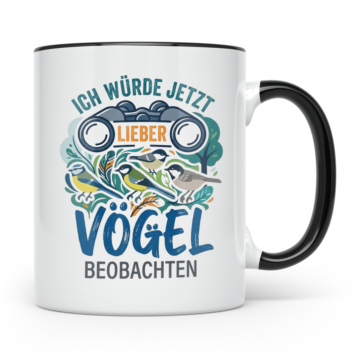 Vögel beobachten Tasse mit Spruch Ich würde jetzt lieber Vög – Schwarz [farbe:schwarz]