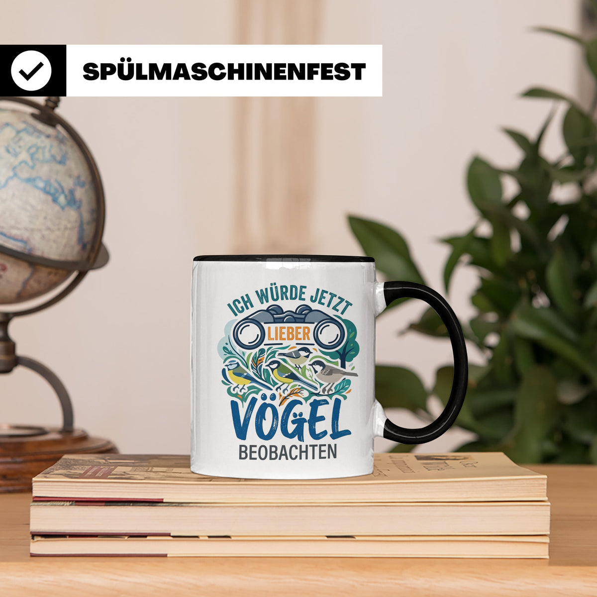 Vögel beobachten Tasse mit Spruch Ich würde jetzt lieber Vög – Schwarz [farbe:schwarz]