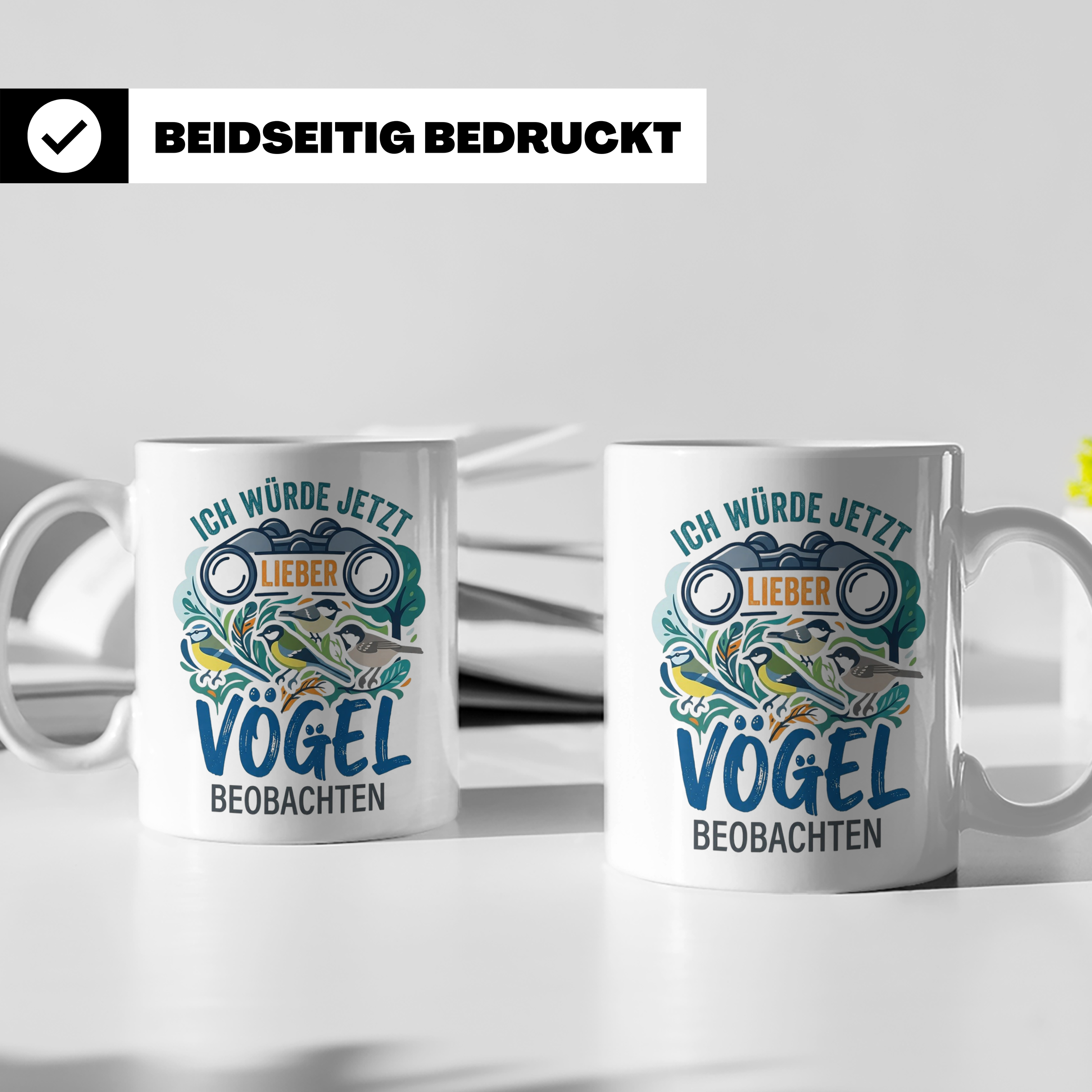 Vögel beobachten Tasse mit Spruch Ich würde jetzt lieber Vög – Weiß [farbe:weiß]