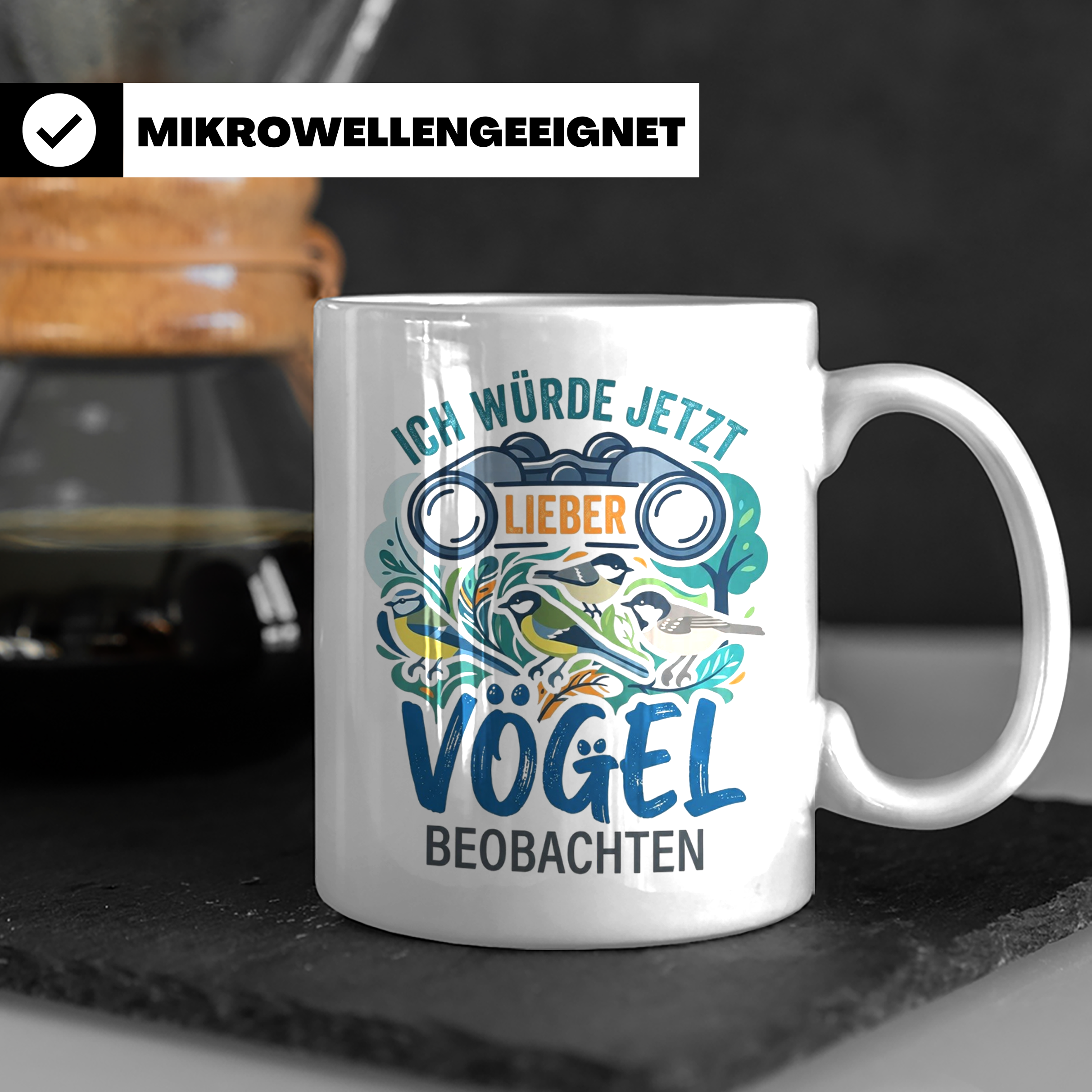 Vögel beobachten Tasse mit Spruch Ich würde jetzt lieber Vög – Weiß [farbe:weiß]