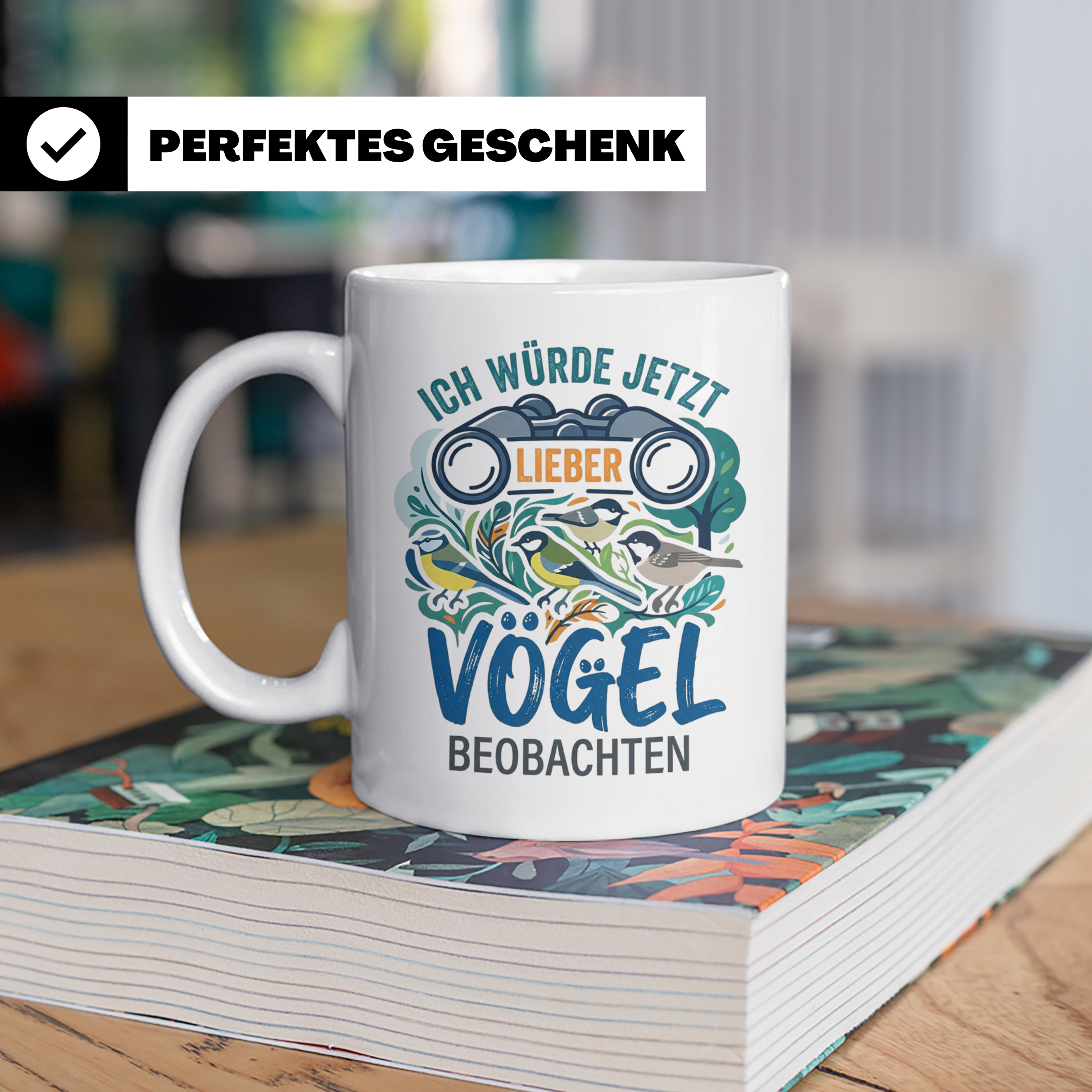 Vögel beobachten Tasse mit Spruch Ich würde jetzt lieber Vög – Weiß [farbe:weiß]