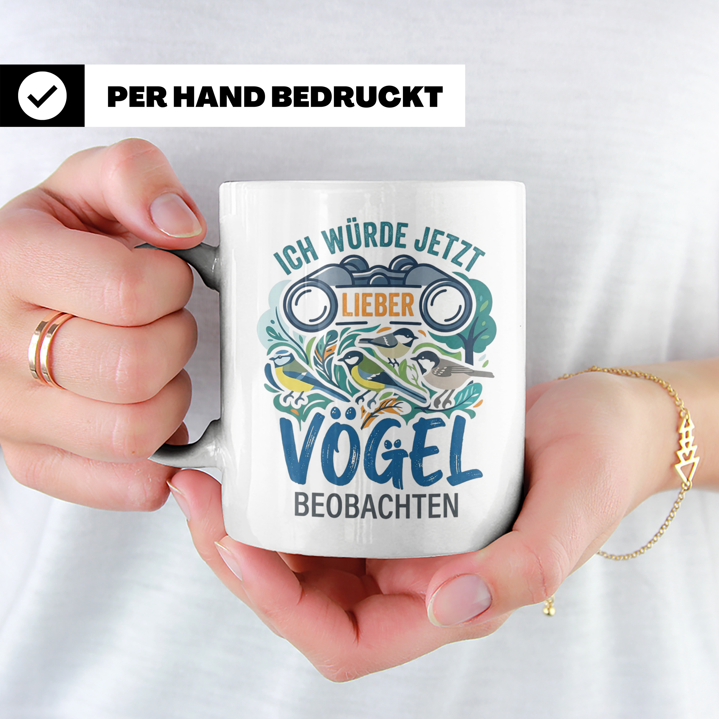 Vögel beobachten Tasse mit Spruch Ich würde jetzt lieber Vög – Weiß [farbe:weiß]