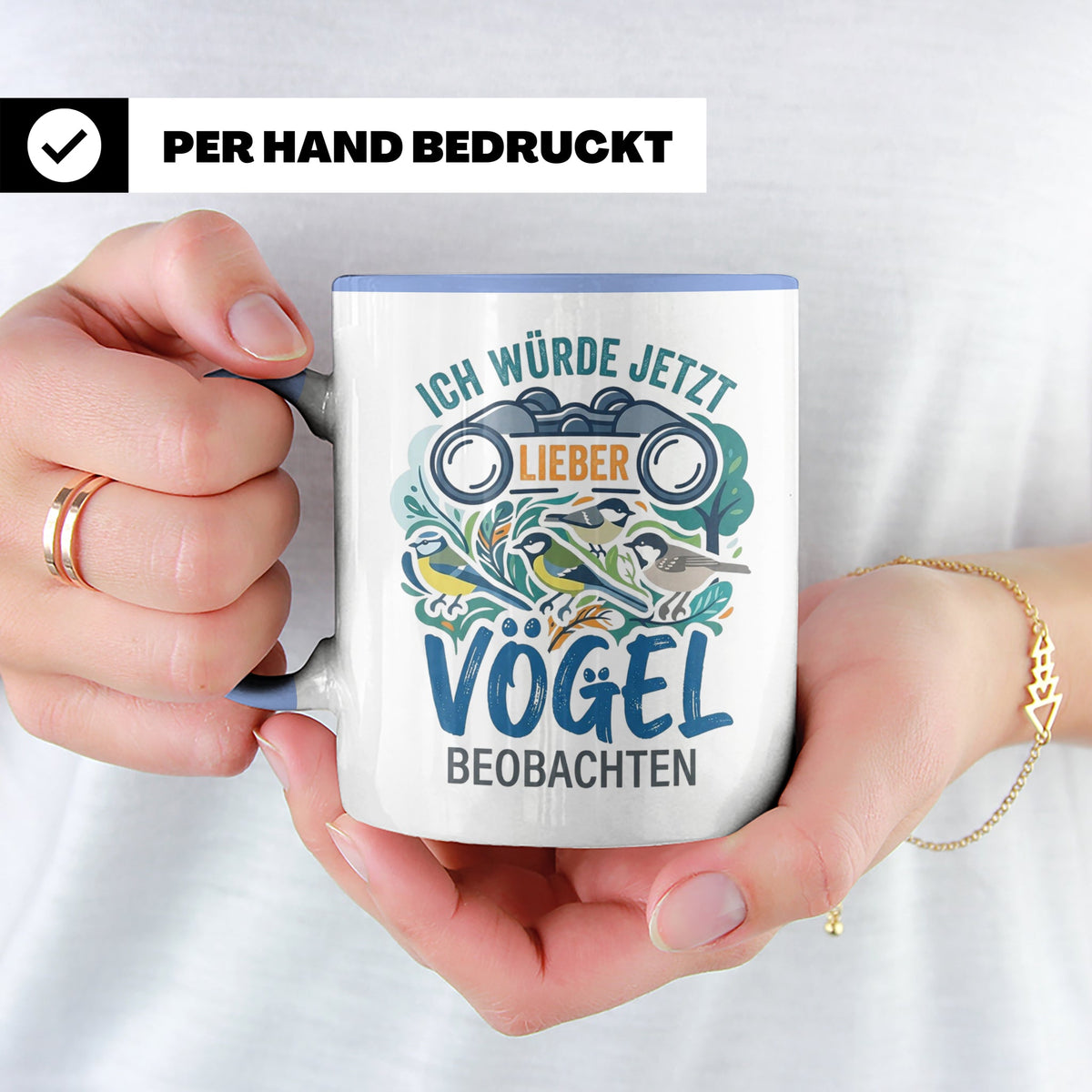 Vögel beobachten Tasse mit Spruch Ich würde jetzt lieber Vög – Blau [farbe:blau]