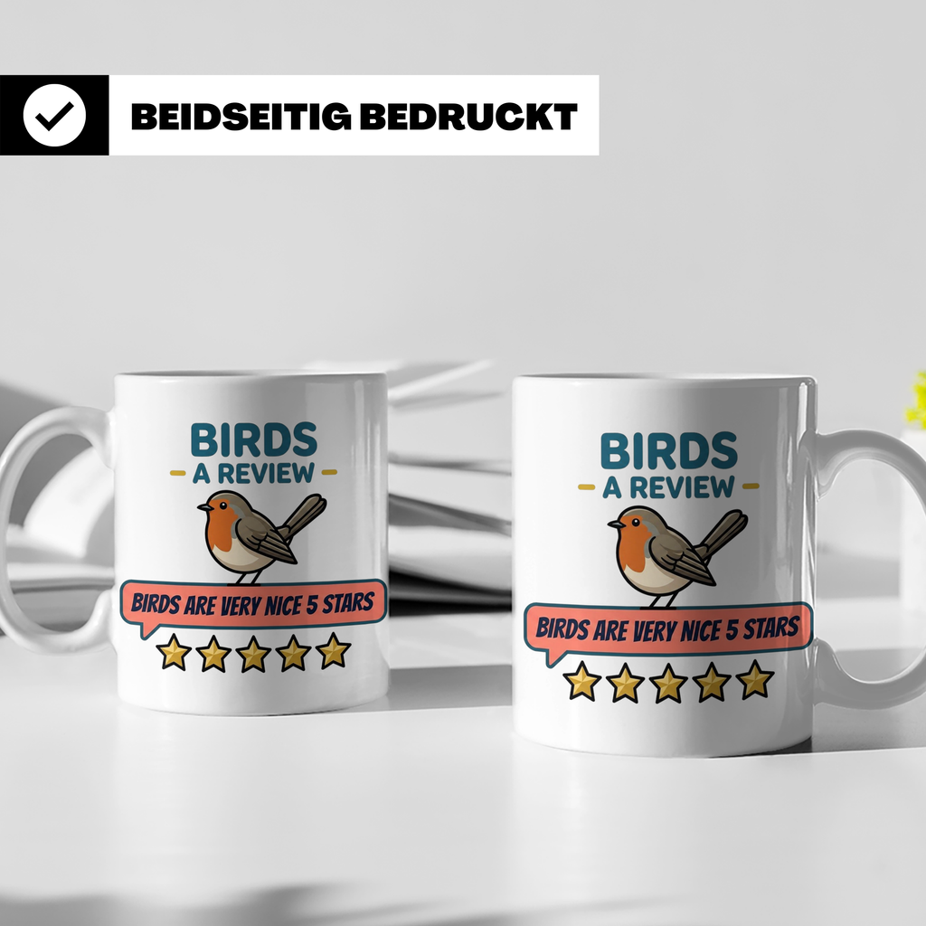Rotkehlchen Tasse mit lustiger 5 Sterne Bewertung, Birds are – Weiß [farbe:weiß]