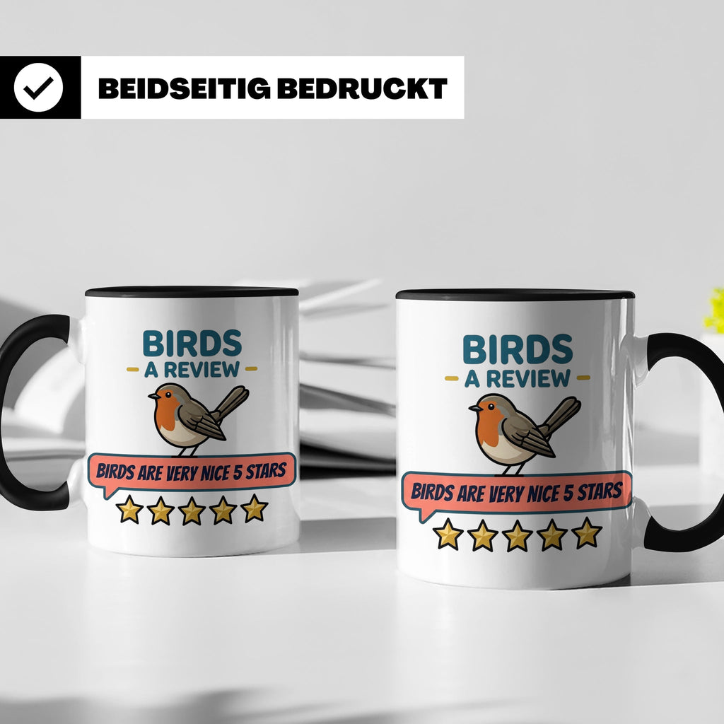 Rotkehlchen Tasse mit lustiger 5 Sterne Bewertung, Birds are – Schwarz [farbe:schwarz]