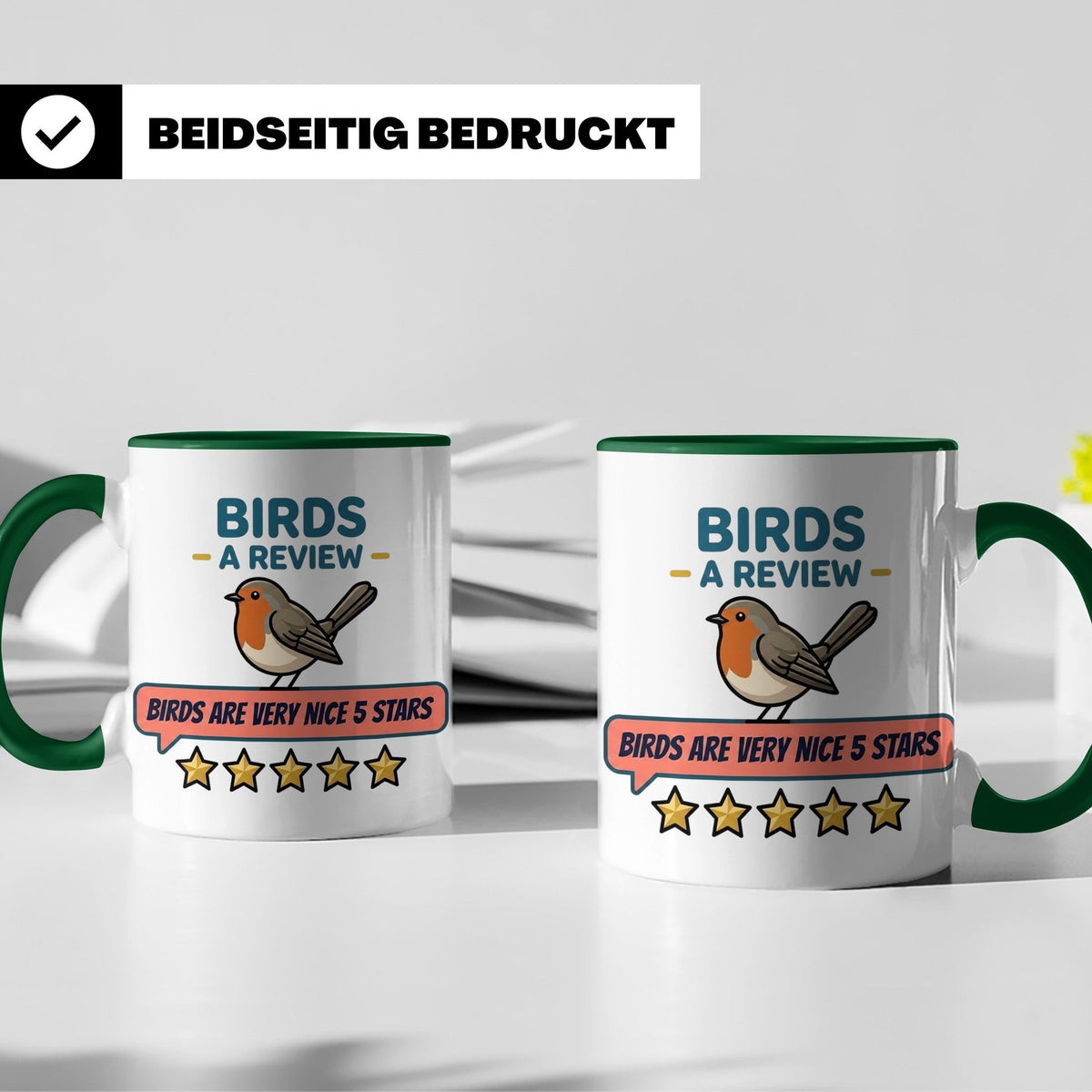 Rotkehlchen Tasse mit lustiger 5 Sterne Bewertung, Birds are – Grün [farbe:grün]