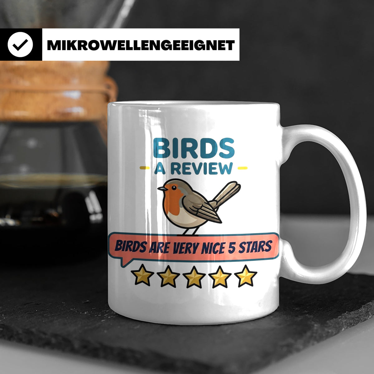Rotkehlchen Tasse mit lustiger 5 Sterne Bewertung, Birds are – Weiß [farbe:weiß]