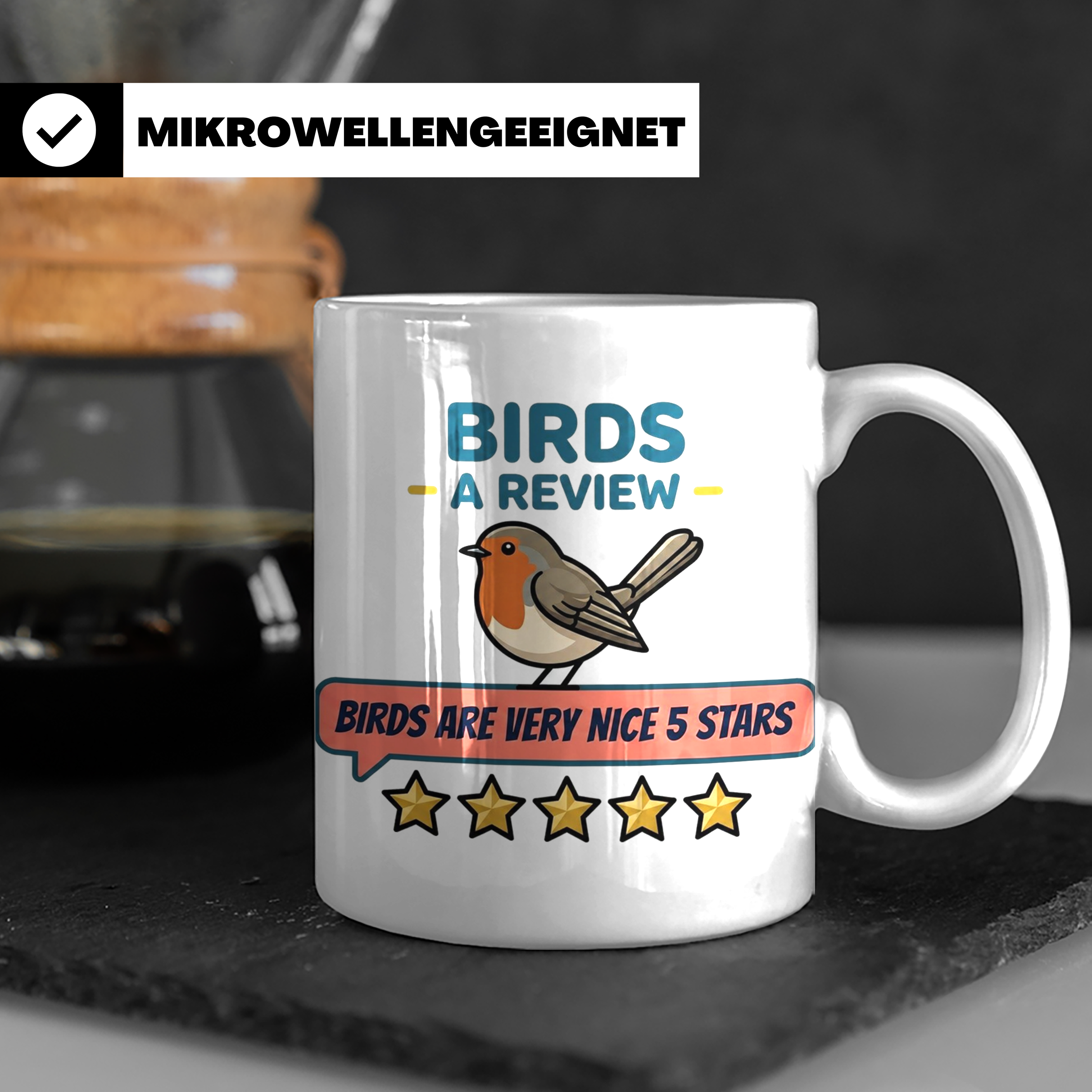 Rotkehlchen Tasse mit lustiger 5 Sterne Bewertung, Birds are – Weiß [farbe:weiß]